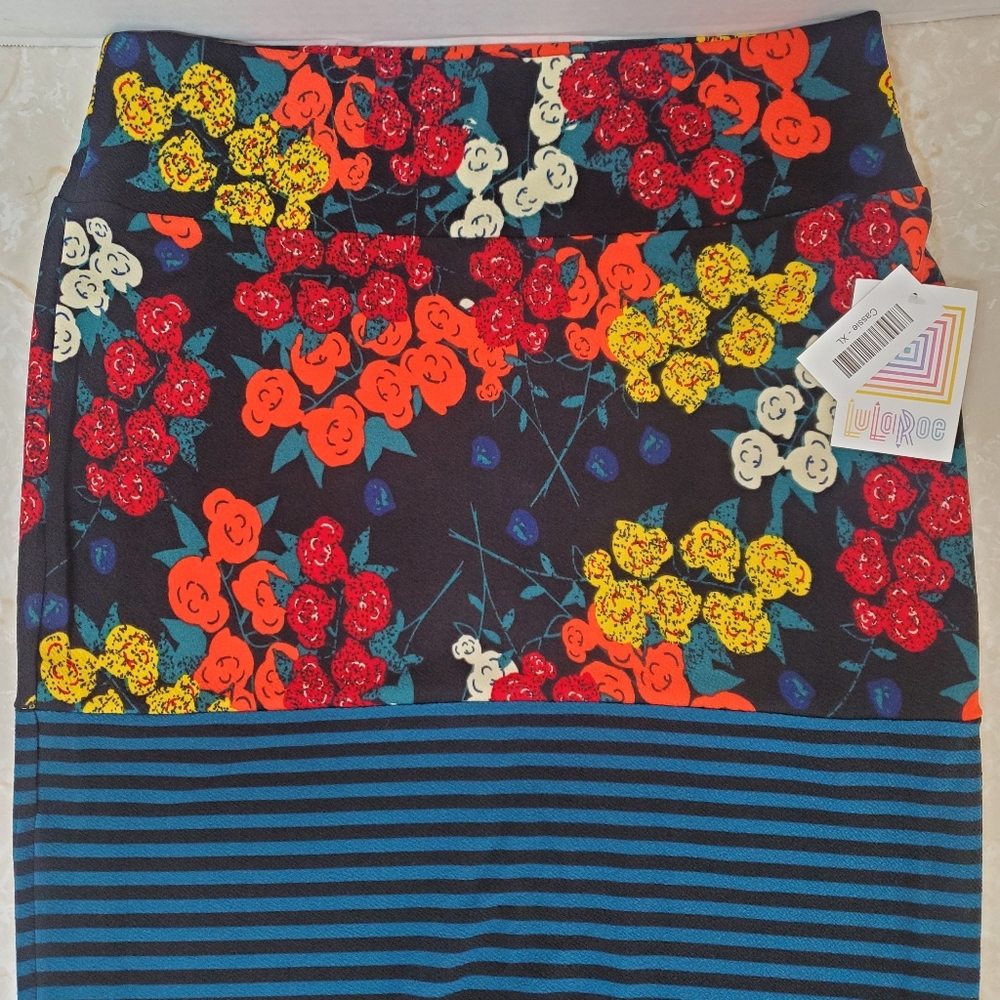 Lularoe Cassie Stretch Pencil Skirt Sz XL Extra Large Floral Stripe New